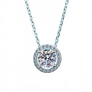 NEW BLING JEWELRY women's four-prong moissanite halo 2.0 ct necklace in silver